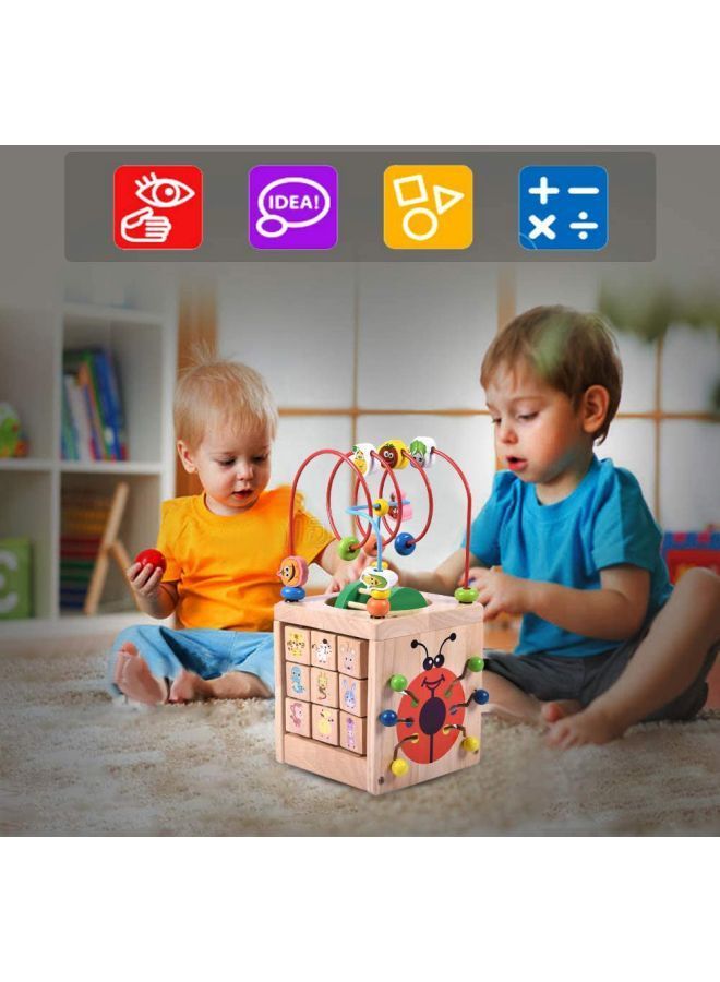 NIBEMINENT 6-In-1 Wooden Beads Maze Activity Cube 32x15x15cm - Image 4