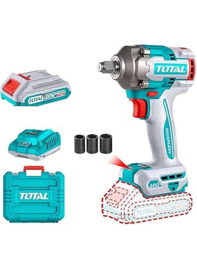 TOTAL Tiwli2040 Cordless Impact Wrench 400Nm 20V with 2 Batteries - Image 3