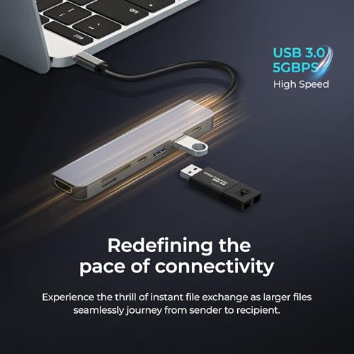 Digitek® (DUH 007) Metallic Body 7-in-1 Type C USB 3.0 Hub, SD, Micro SD Reader & 4K HDMI, 5Gbps High Speed Data Transfer, USB Splitter for Laptop, Wide Compatibility with Windows, Mac, Mobile HDD - Image 4