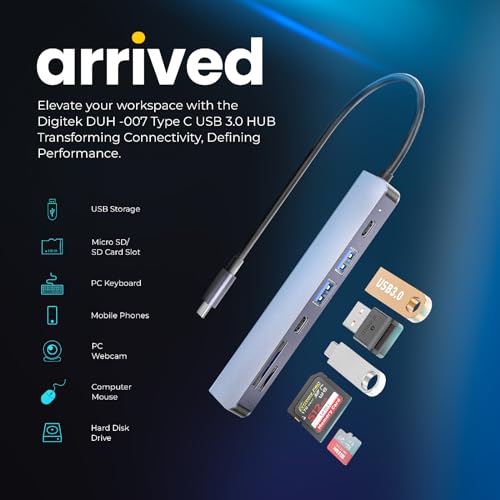 Digitek® (DUH 007) Metallic Body 7-in-1 Type C USB 3.0 Hub, SD, Micro SD Reader & 4K HDMI, 5Gbps High Speed Data Transfer, USB Splitter for Laptop, Wide Compatibility with Windows, Mac, Mobile HDD - Image 2