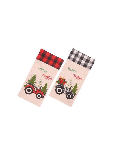 2Pcs Christmas Wine Bottle Cover alo Red Plaid Bottle Bags Sweater Sleeve Christmas Table Centerpiece Home Party Favor