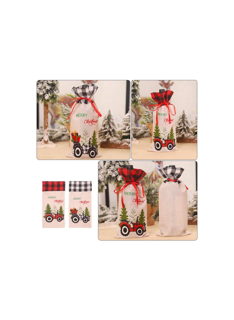 GGOOT - 2Pcs Christmas Wine Bottle Cover alo Red Plaid Bottle Bags Sweater Sleeve Christmas Table Centerpiece Home Party Favor - Image 1