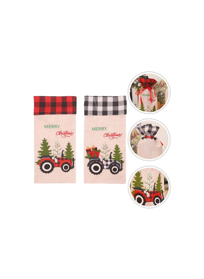 GGOOT - 2Pcs Christmas Wine Bottle Cover alo Red Plaid Bottle Bags Sweater Sleeve Christmas Table Centerpiece Home Party Favor - Image 1