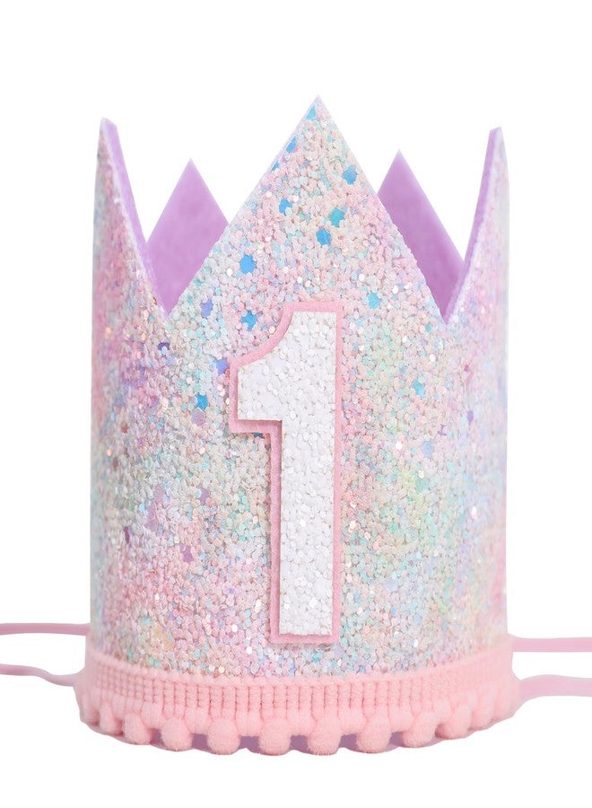 YOUAME Baby Girl First Birthday Crown - Pastel Rainbow 1st BirthdayDecors, Rainbow Themed Cake Smash Party Hat,Pastel Glitter Mini Crown,Sweet Photo Props For Girls - Image 1