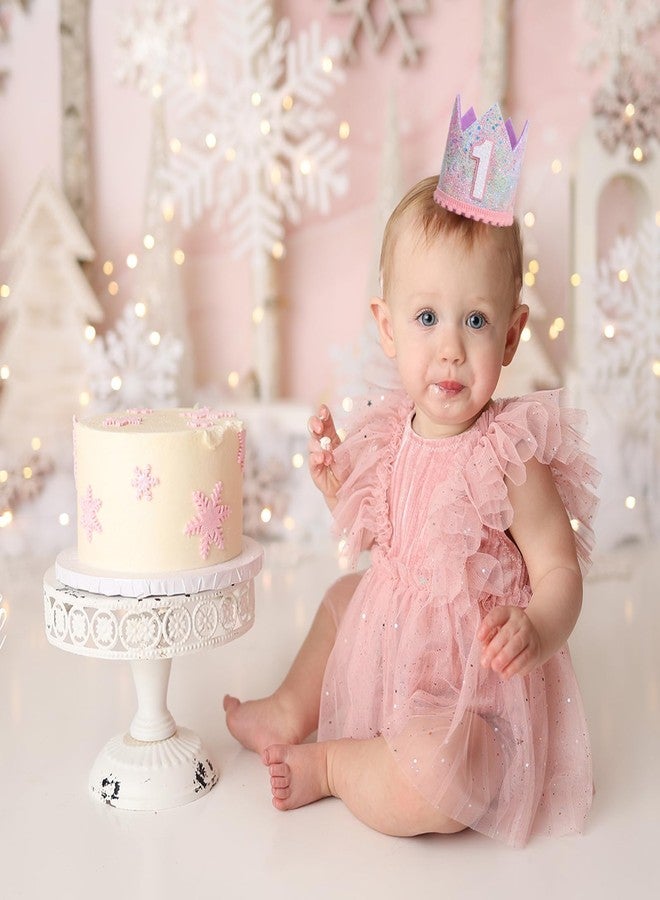 YOUAME Baby Girl First Birthday Crown - Pastel Rainbow 1st BirthdayDecors, Rainbow Themed Cake Smash Party Hat,Pastel Glitter Mini Crown,Sweet Photo Props For Girls - Image 3