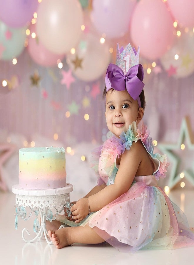 YOUAME Baby Girl First Birthday Crown - Pastel Rainbow 1st BirthdayDecors, Rainbow Themed Cake Smash Party Hat,Pastel Glitter Mini Crown,Sweet Photo Props For Girls - Image 4