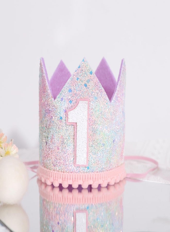 YOUAME Baby Girl First Birthday Crown - Pastel Rainbow 1st BirthdayDecors, Rainbow Themed Cake Smash Party Hat,Pastel Glitter Mini Crown,Sweet Photo Props For Girls - Image 5