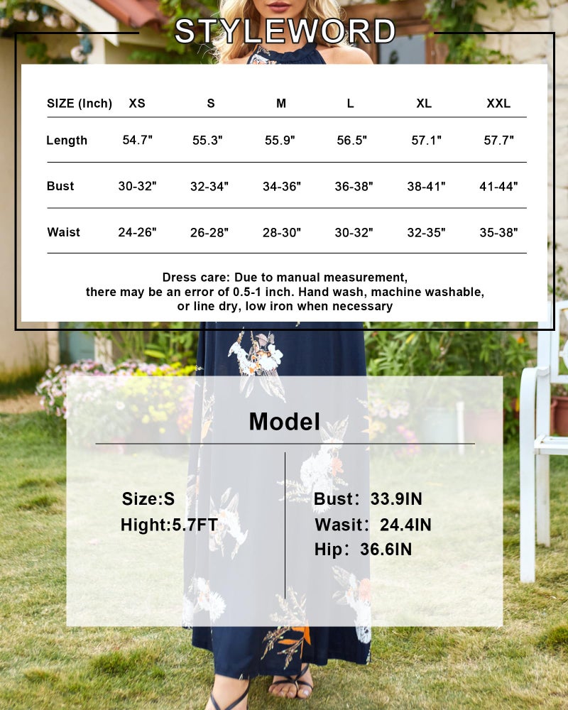STYLEWORD 2025 Women's Summer Dress Maxi Sleeveless Elegant Formal Evening Halter Long Sping Dresses Wedding Trendy(Floral 21,L) - Image 5