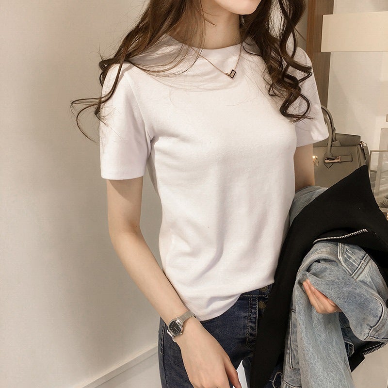 Five-stroke crab ins women's loose T-shirt women's summer 2025 Korean new slim solid color women's T-shirt wholesale - Image 4