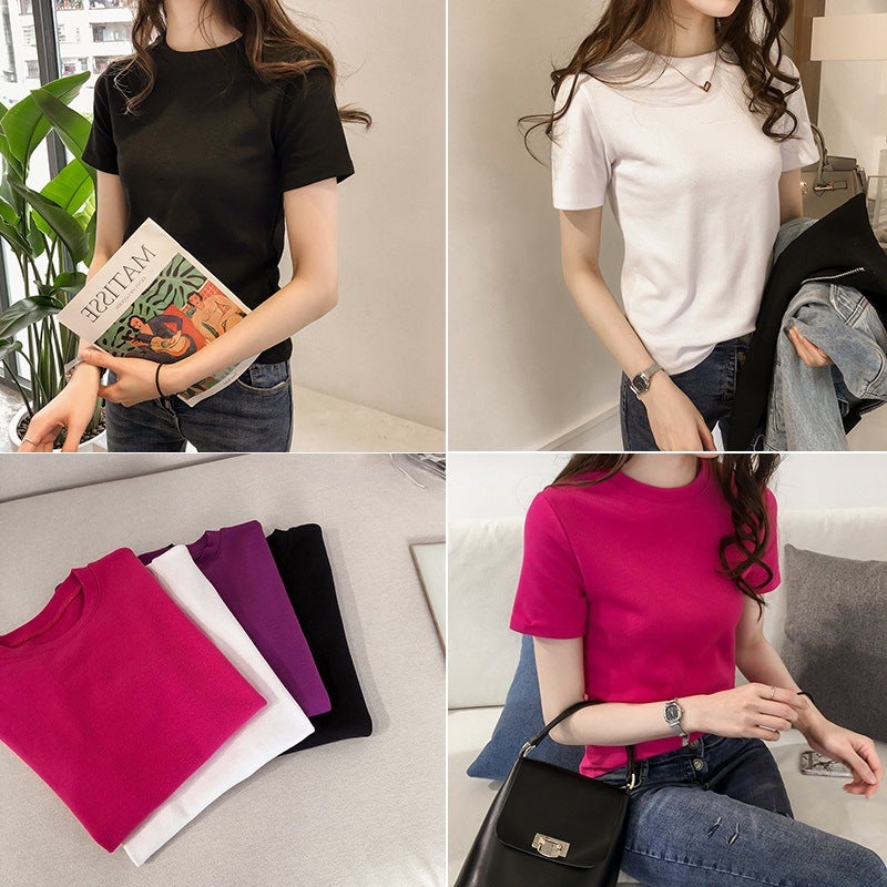 Five-stroke crab ins women's loose T-shirt women's summer 2025 Korean new slim solid color women's T-shirt wholesale - Image 3