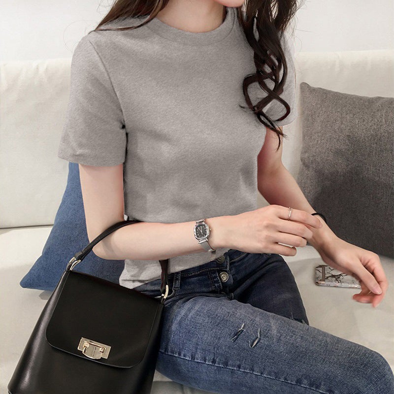 Five-stroke crab ins women's loose T-shirt women's summer 2025 Korean new slim solid color women's T-shirt wholesale - Image 1