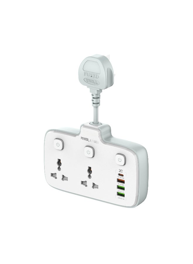 6-in-1 Multi plug power extension socket 2 AC Outlets, 2 USB Ports, 1 Type-C, LED Night Light, US/EU/UK - Image 1