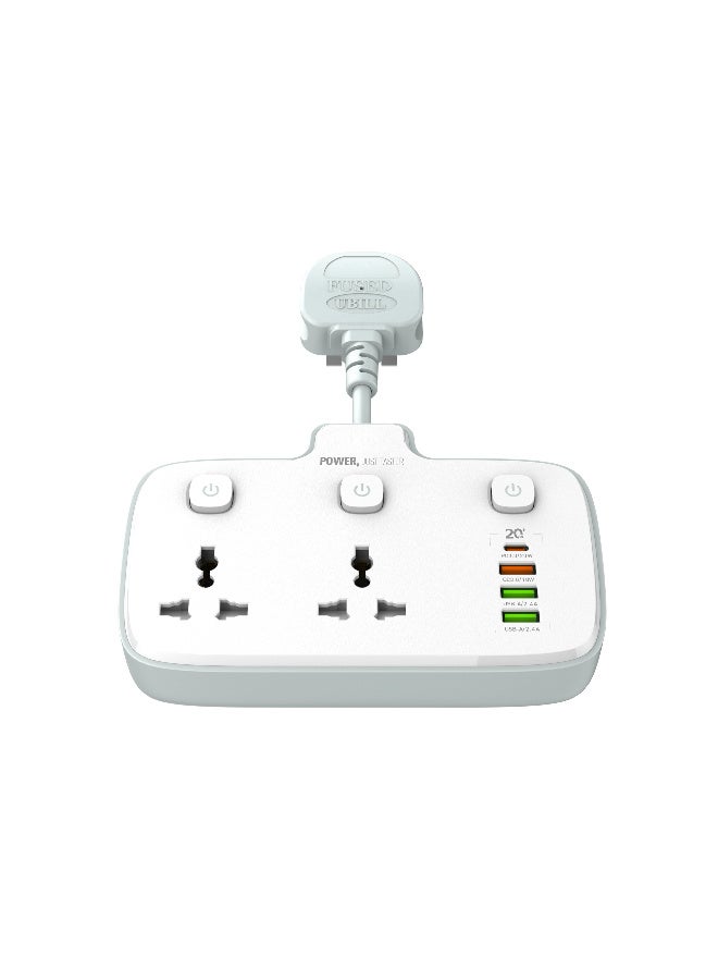 6-in-1 Multi plug power extension socket 2 AC Outlets, 2 USB Ports, 1 Type-C, LED Night Light, US/EU/UK - Image 2