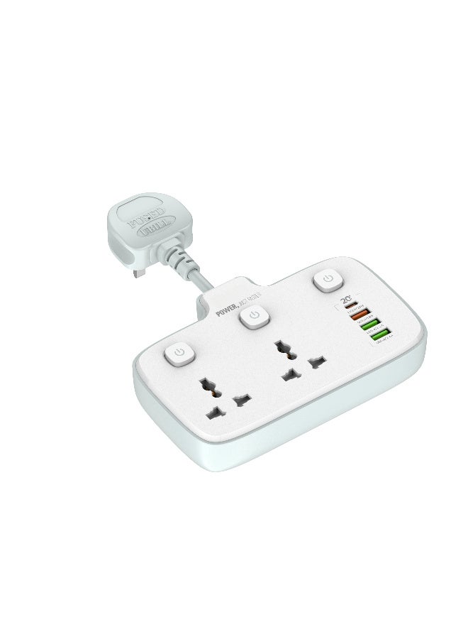 6-in-1 Multi plug power extension socket 2 AC Outlets, 2 USB Ports, 1 Type-C, LED Night Light, US/EU/UK - Image 3