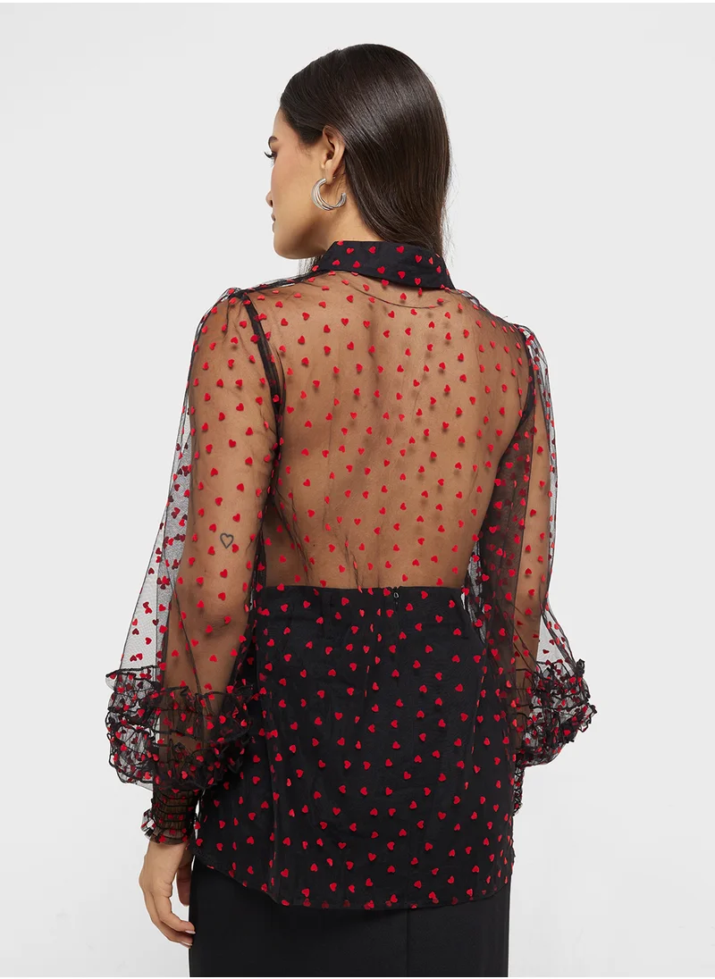 ايلا Sheer Button Down Shirt