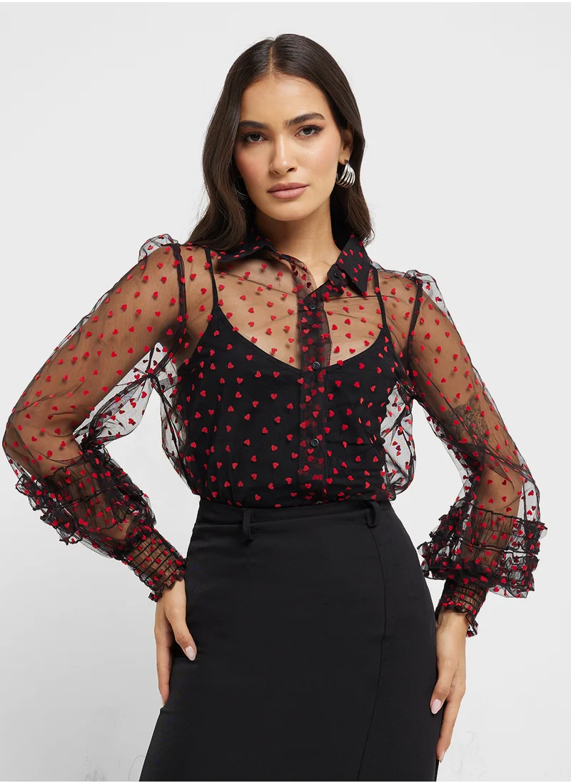 ايلا Sheer Button Down Shirt