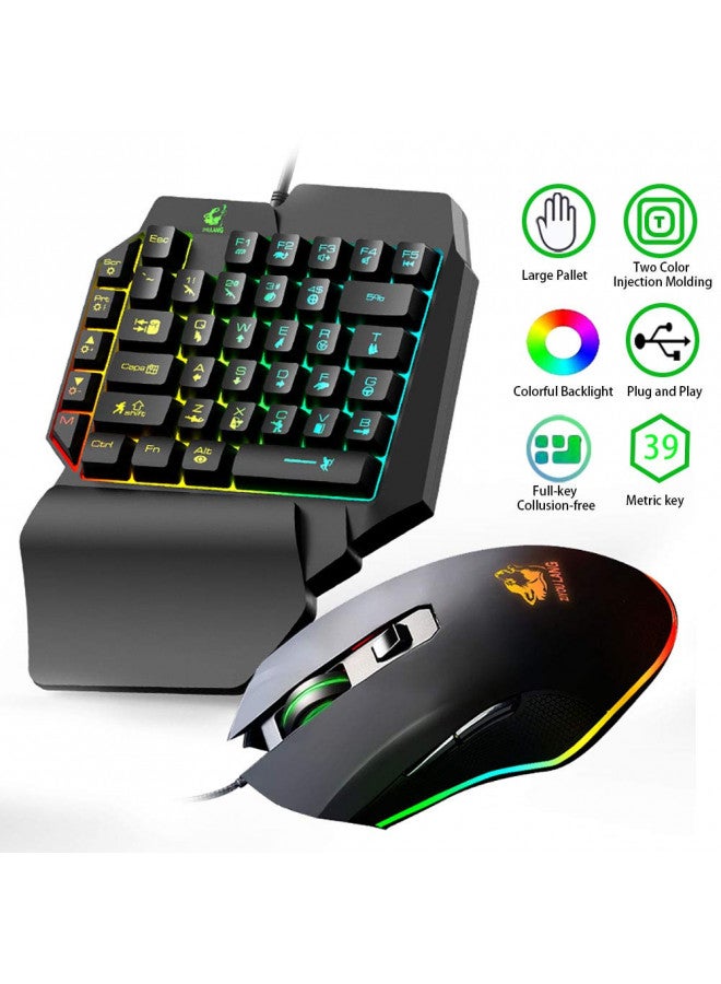 FELICON One Handed Gaming Keyboard and Mouse Combo, Rainbow Backlit 39 Keys Portable Small Mechanical Feel Keyboard with Wrist Rest Support, RGB Backlight 6 Buttons Adjustable Mice for PC Gamer - Image 1