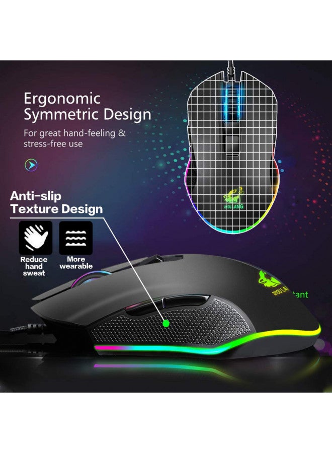 FELICON One Handed Gaming Keyboard and Mouse Combo, Rainbow Backlit 39 Keys Portable Small Mechanical Feel Keyboard with Wrist Rest Support, RGB Backlight 6 Buttons Adjustable Mice for PC Gamer - Image 3