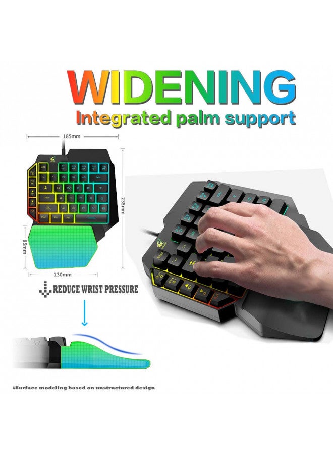 FELICON One Handed Gaming Keyboard and Mouse Combo, Rainbow Backlit 39 Keys Portable Small Mechanical Feel Keyboard with Wrist Rest Support, RGB Backlight 6 Buttons Adjustable Mice for PC Gamer - Image 4