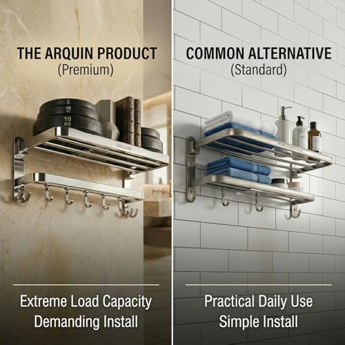 ARQUIN Dual Folding Towel Rack for Bathroom | 304 Grade Stainless Steel Towel Stand for Bathroom | 24 Inch Wall Mounted Dual Folding Towel Holder | Cloth Hanger for Bathroom - Image 4