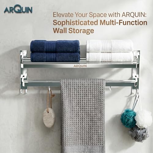 ARQUIN Dual Folding Towel Rack for Bathroom | 304 Grade Stainless Steel Towel Stand for Bathroom | 24 Inch Wall Mounted Dual Folding Towel Holder | Cloth Hanger for Bathroom - Image 2