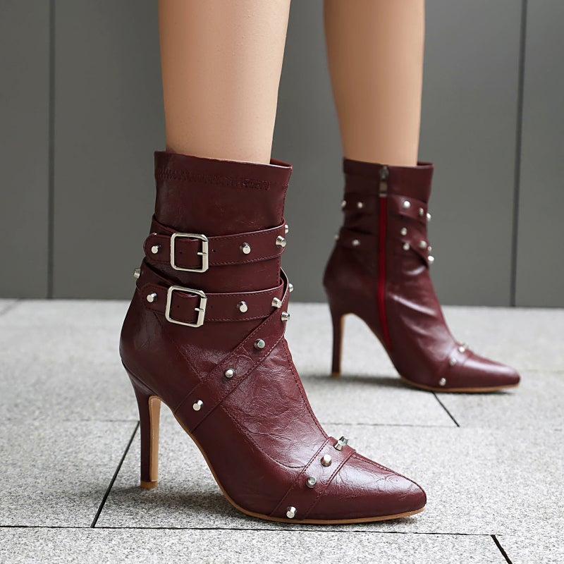 Supply New High Heel 33-46 Plus Size Pointed Rivet Belt Buckle Boots For 2024 - Image 3