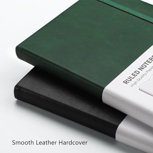 RETTACY Lined Journal Notebook, 2-Pack, 192 Numbered Pages per Pack, A5 Medium Size (5.7'' x 8.3''), for Men & Women, Writing, Work, Leather Hardcover, 100 GSM Thick Paper (Black & Black) - Image 4