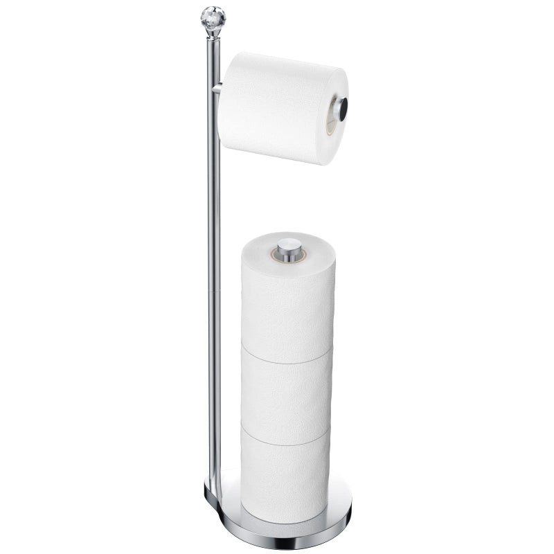 KASUNTO Toilet Paper Holder for Bathroom, Heavy Weighted Metal Free Standing Toilet Paper Storage with Crystal Ball, Toilet Paper Stand for Bathroom Accessories, Polished Chrome [Holds MEGA Rolls] - Image 1