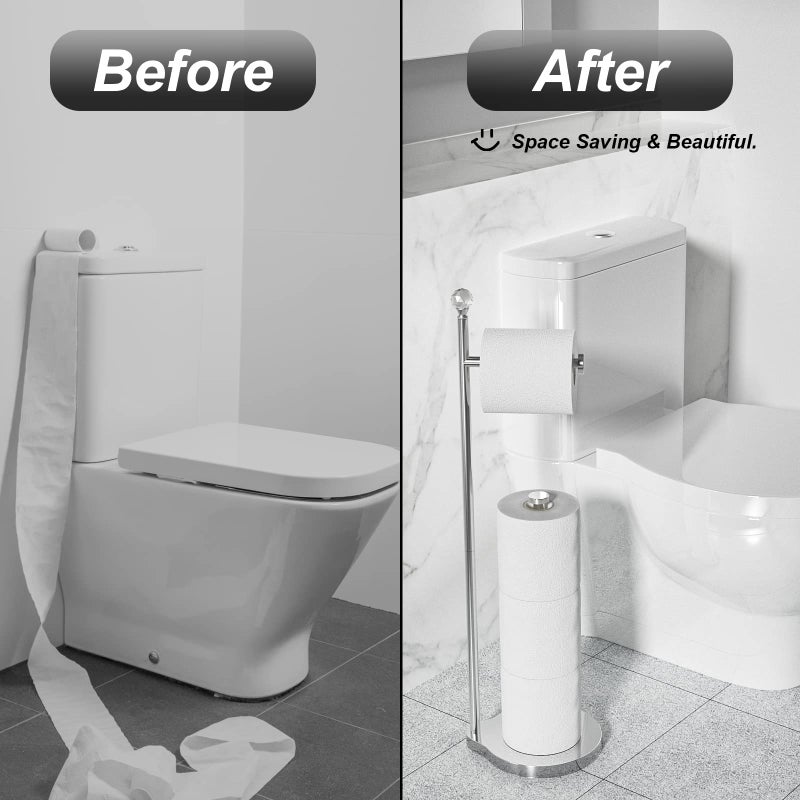 KASUNTO Toilet Paper Holder for Bathroom, Heavy Weighted Metal Free Standing Toilet Paper Storage with Crystal Ball, Toilet Paper Stand for Bathroom Accessories, Polished Chrome [Holds MEGA Rolls] - Image 3