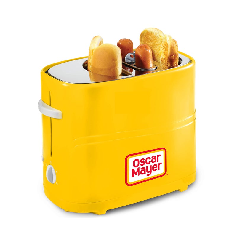 Nostalgia Oscar Mayer 2 Slot Hot Dog and Bun Toaster with Mini Tongs Hot Dog Toaster Works with Chicken Turkey Veggie Links Sausages and Brats Yellow 