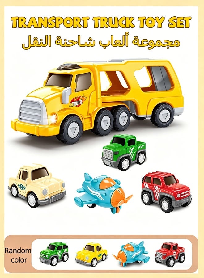 لاسولا مجموعة ألعاب شاحنات، مجموعة ألعاب شاحنات نقل 5 في 1، شاحنة وسيارة ألعاب للأطفال الصغار، لعبة سيارة ادفعها وانطلق بها، طائرة، سيارة، مركبة للطرق الوعرة، شاحنة صغيرة، هدايا أعياد الميلاد - Image 1