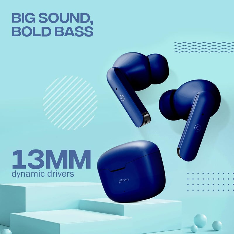 PTron Bassbuds Duo in-Ear Earbuds with 32Hrs Total Playtime, Bluetooth 5.1 Wireless Headphones, Stereo Audio, Touch Control TWS, Dual Mic, Type-C Fast Charging, IPX4 & Voice Assistance (Blue) - Image 4