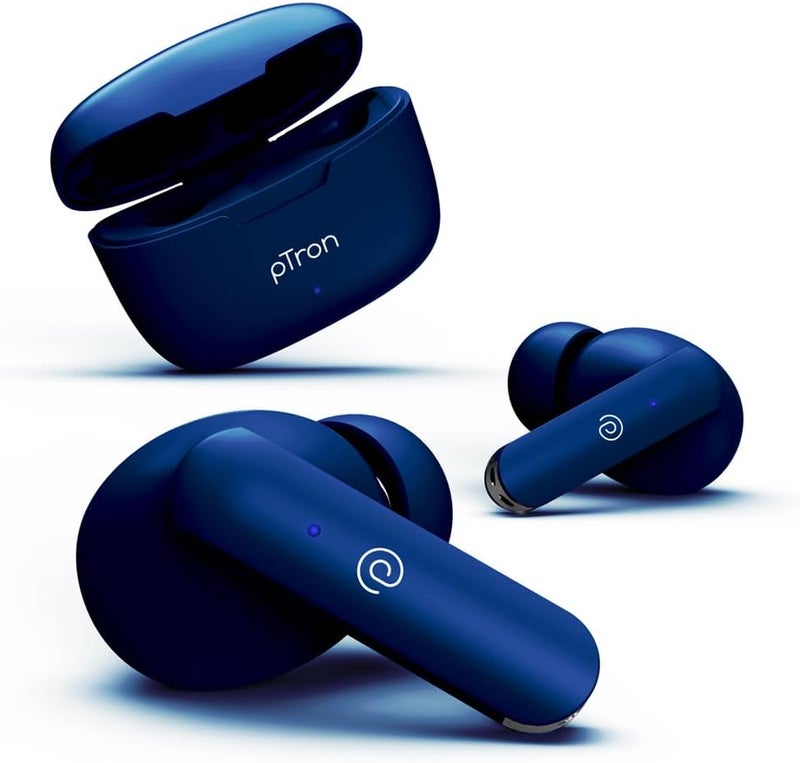 PTron Bassbuds Duo in-Ear Earbuds with 32Hrs Total Playtime, Bluetooth 5.1 Wireless Headphones, Stereo Audio, Touch Control TWS, Dual Mic, Type-C Fast Charging, IPX4 & Voice Assistance (Blue) - Image 1