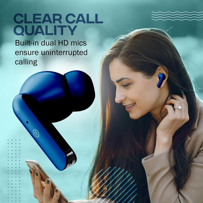 PTron Bassbuds Duo in-Ear Earbuds with 32Hrs Total Playtime, Bluetooth 5.1 Wireless Headphones, Stereo Audio, Touch Control TWS, Dual Mic, Type-C Fast Charging, IPX4 & Voice Assistance (Blue) - Image 2