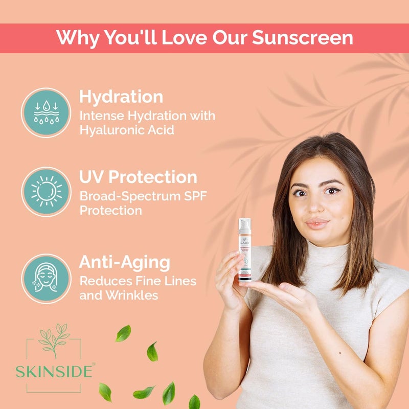 SkinSide 1 Hyaluronic Sunscreen Aqua Gel Ultra Light SPF 50 PA UVA UVB Blue Light Protection Zero White Cast For All Skin Types For Men Women 50g - Image 2