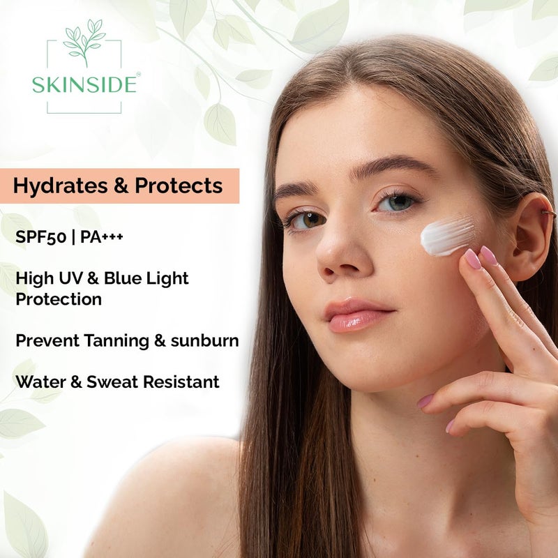SkinSide 1 Hyaluronic Sunscreen Aqua Gel Ultra Light SPF 50 PA UVA UVB Blue Light Protection Zero White Cast For All Skin Types For Men Women 50g - Image 5