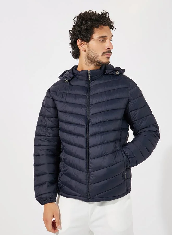 Styli Warm Quilted Hooded Puffer Jacket with Welt Pocket