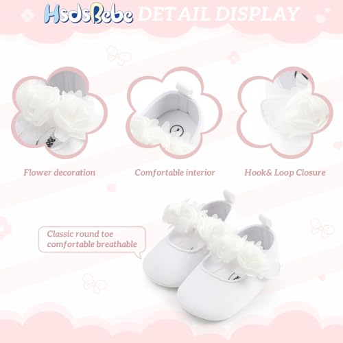 HsdsBebe 2pcs/Set Newborn Baby Girl Princess Mary Jane Shoes Toddler Infant Wedding Dress Flat Shoes with Free Headband - Image 5