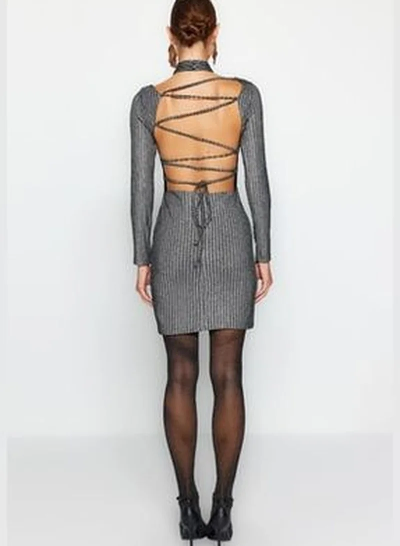 trendyol Gray Fitted Evening Dress TPRAW24EL00038