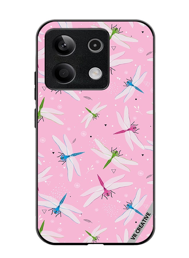 VR CREATIVE Protective Case Cover For Xiaomi Poco X6 Dragonfly And Flowers Pattern On Pink Design Multicolour - Image 1