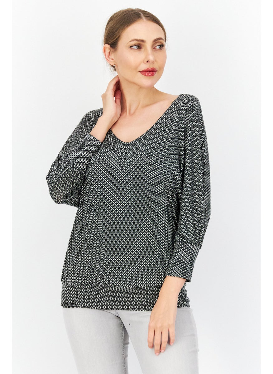 Women Round Neck Long Sleeves Allover Pattern Blouse, Olive - pzsku/ZA69B651E3246FC13140DZ/45/_/1724351320/0c877323-77a4-435d-8cdc-b3fb82b35cd6