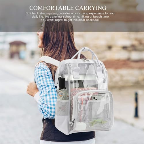 Yusudan Heavy Duty Clear Backpack for Men Women, School Bag Bookbag PVC Plastic Transparent Backpacks for Boys Girls (White) - Image 5
