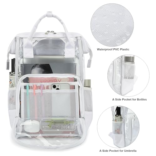 Yusudan Heavy Duty Clear Backpack for Men Women, School Bag Bookbag PVC Plastic Transparent Backpacks for Boys Girls (White) - Image 2