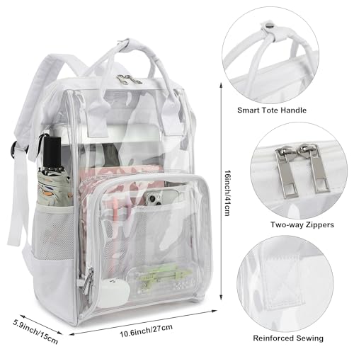 Yusudan Heavy Duty Clear Backpack for Men Women, School Bag Bookbag PVC Plastic Transparent Backpacks for Boys Girls (White) - Image 4