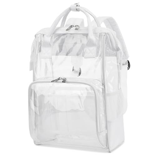 Yusudan Heavy Duty Clear Backpack for Men Women, School Bag Bookbag PVC Plastic Transparent Backpacks for Boys Girls (White) - Image 1
