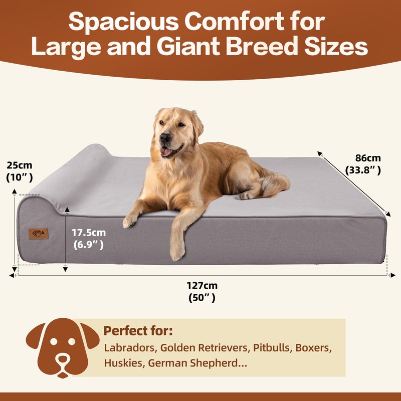 Sytopia XXL 35D Memory Foam Dog Bed for Extra Large Dogs â€“ 7" Thick Orthopedic Pet Couch for Seniors and Big Breeds up to 150 Pounds, with Water-Resistant Liner & Washable Cover â€“ Grey - Image 2