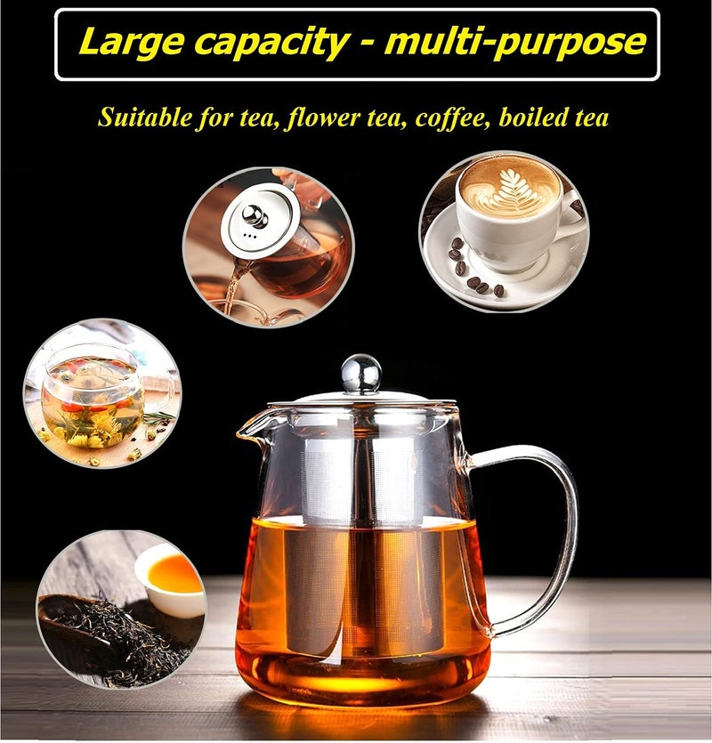 Newraturner Mini Size Glass Teapot Tea Kettle-with Stainless Steel Removable Infuser for Blooming Tea & Loose Leaf Tea, Microwave & Stovetop Safe, 950ML/32oz (L-950) - Image 2