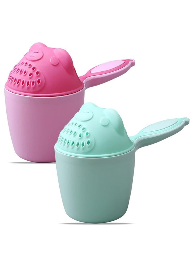 Children's Shampoo Rinse Cup with Shower Head, Baby Bathing Cup, Light Green + Pink  - Image 1