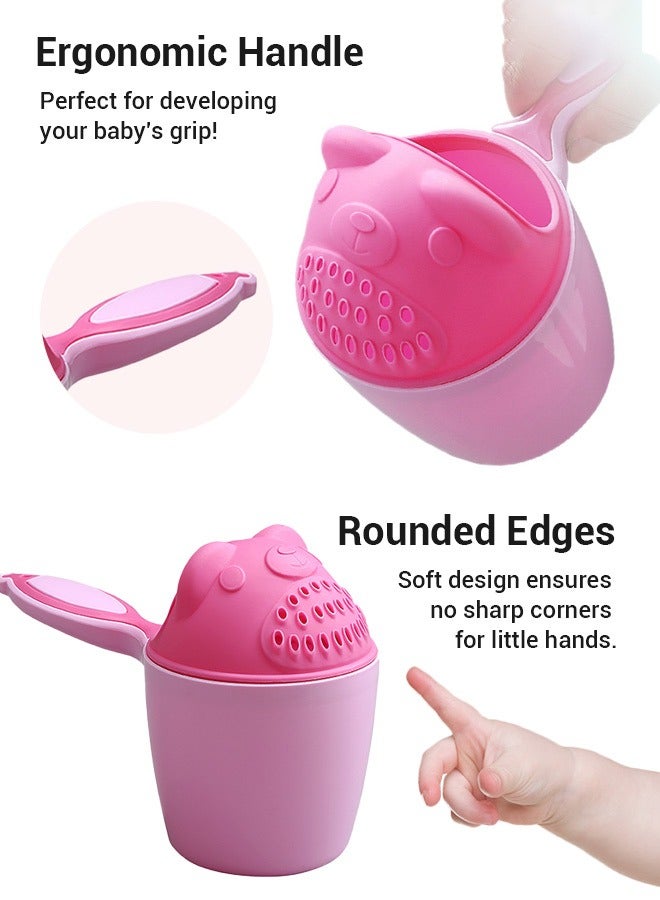 Children's Shampoo Rinse Cup with Shower Head, Baby Bathing Cup, Light Green + Pink  - Image 4