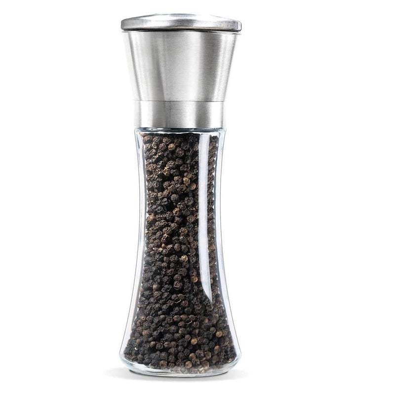 Takositio Takositio Salt and Pepper Shakers Set with Stand Stainless Steel Salt Pepper Mill Manual Spice Pepper Grinder Mill Salt Silver Big Pack of 1 - Image 1
